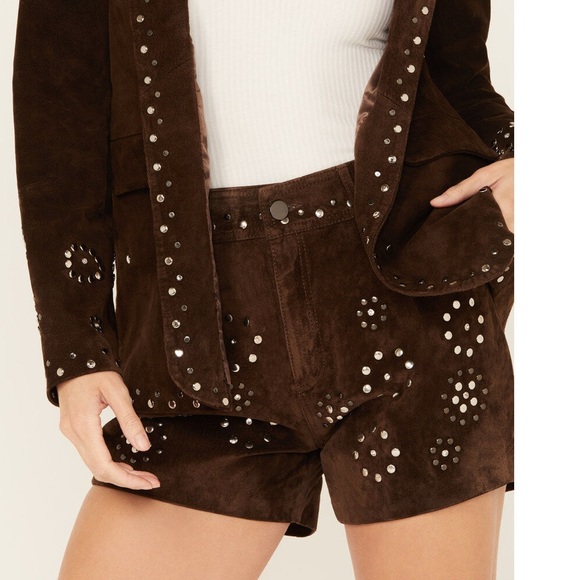 DRIFTWOOD Pants - DRIFTWOOD Brown Studded Suede Shorts